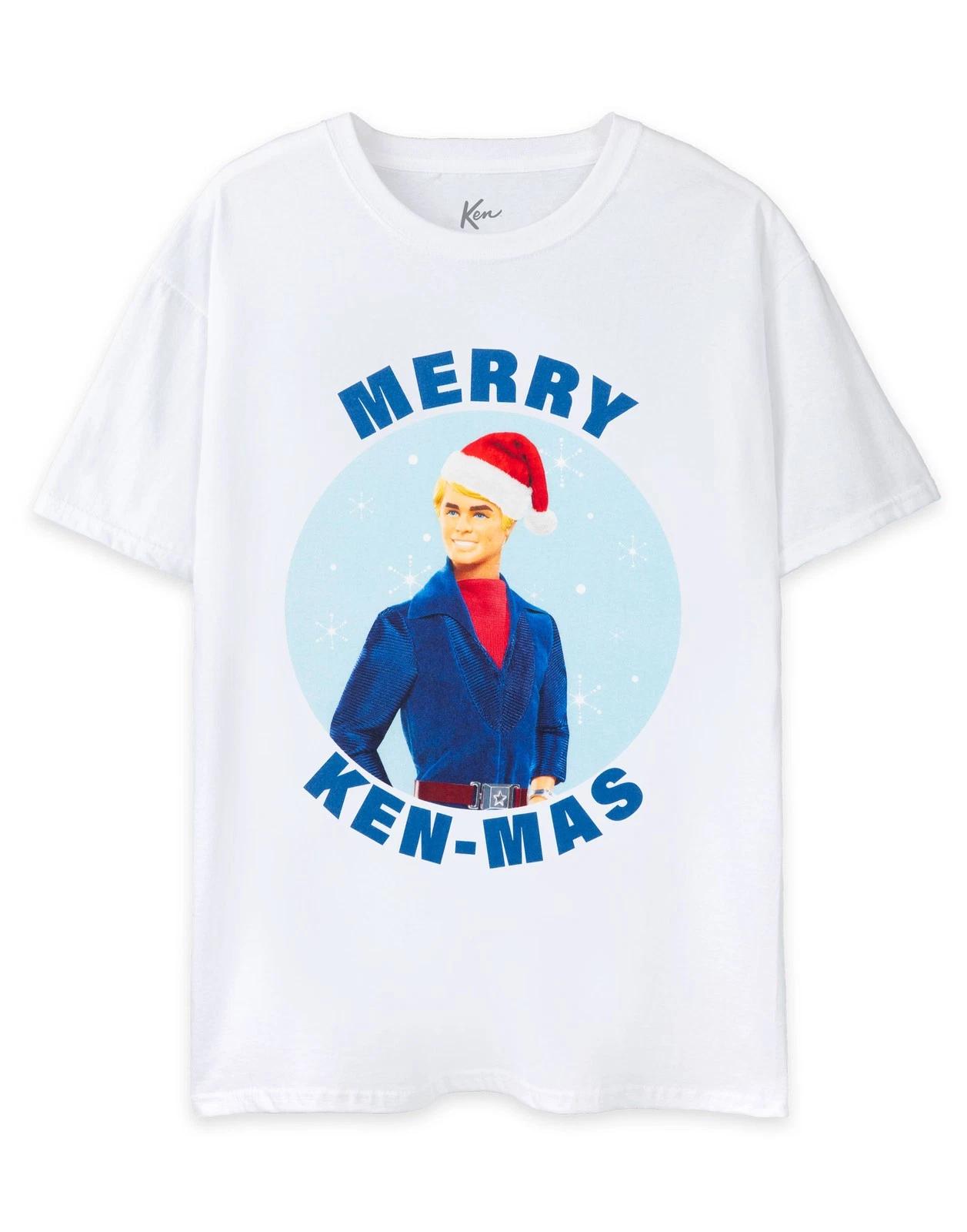 Barbie White Ken Merry Kenmas Short Sleeved 100% Cotton T-shirt Mens Tees Top Mens S