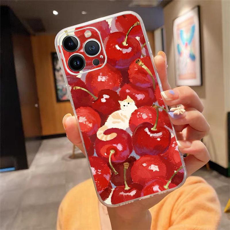 Phone Case For Iphone 17ProMax 17 Pro Air 16 15 14 13 Pro Max 16 15 14 13 Pro 15Plus Strawberry Fruit Cat