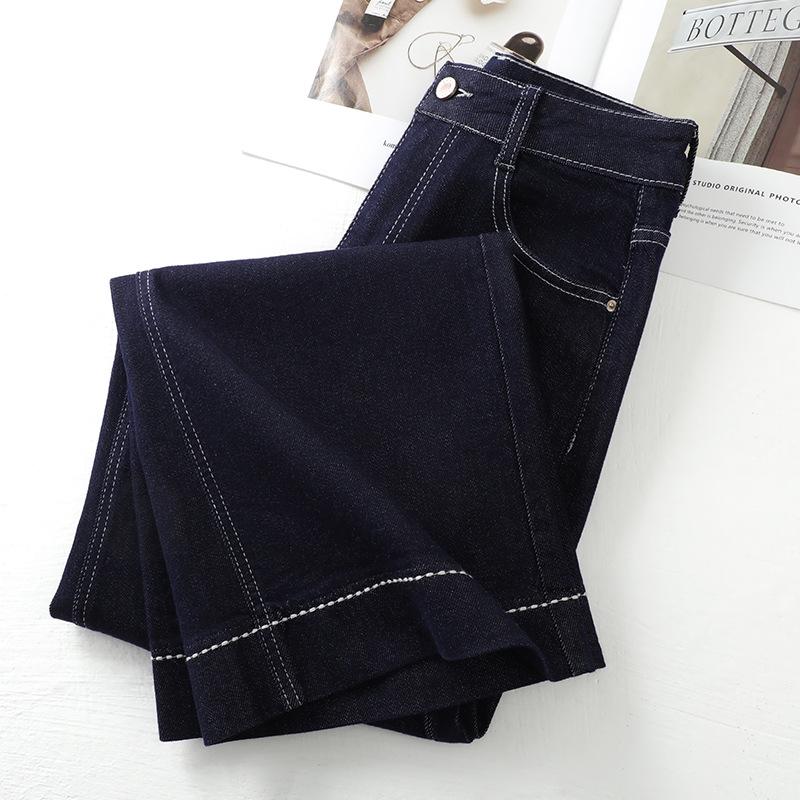 Women's Retro Dark Blue Straight-Leg Jeans - Spring & Autumn 2025, Slim-Fit, Hot-Selling, Loose Wide-Leg Style