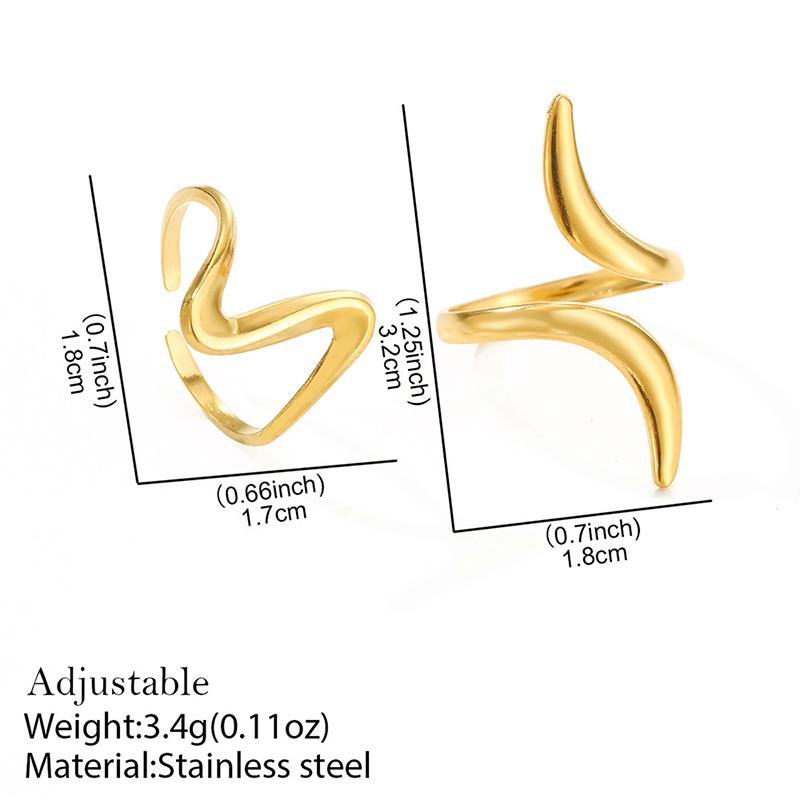 2Pcs/set Stainless Steel Vintage Geometric Wave Rings for Women Gold Color Adjustable Rock Ring Aesthetic Wedding Jewelry Gifts