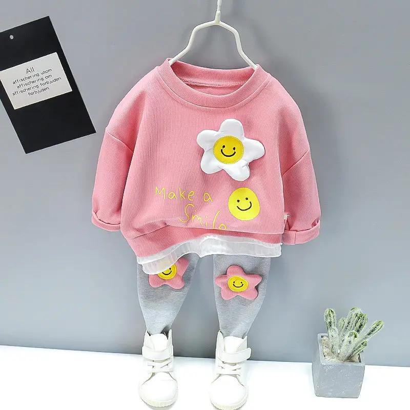 New Spring Toddler Clothing Cotton Suit Children Girls Girls Cartoon T-shirt Sports Pants 2Pcs/set Kids Clothes Baby Tracksuits