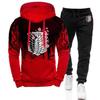 Japanese Anime Spring And Autumn Man's Attack On Titan Logo Print Round Neck Pullover Fashion Hoodies+Simple Pants Suits