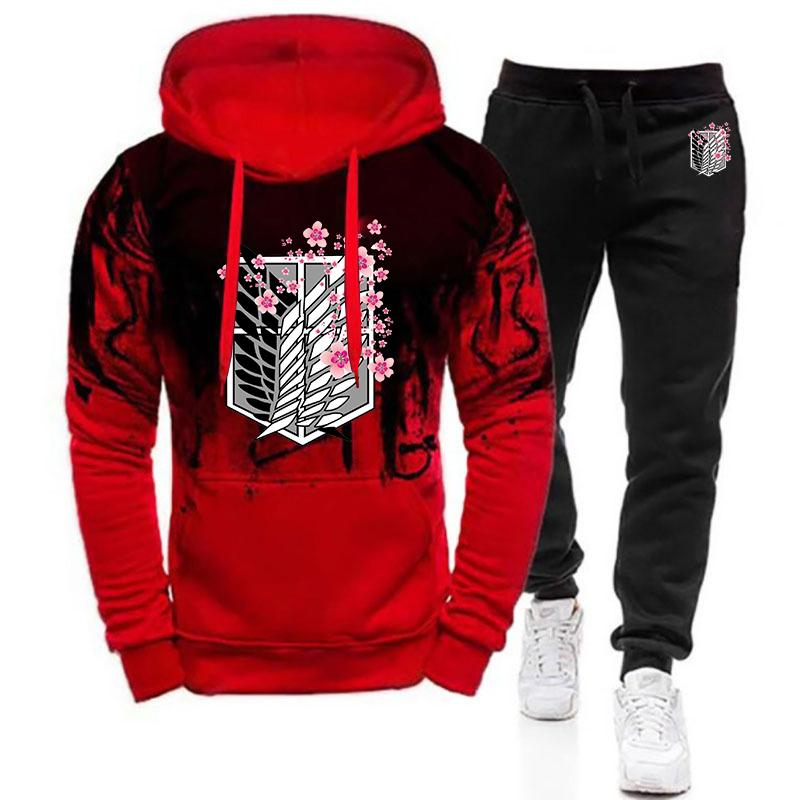 Japonské Anime Jaro A Podzim Pánský Útok Titanů Potisk Loga Kulatý Výstřih Pulovr Módní Mikiny+Jednoduché Kalhoty Obleky