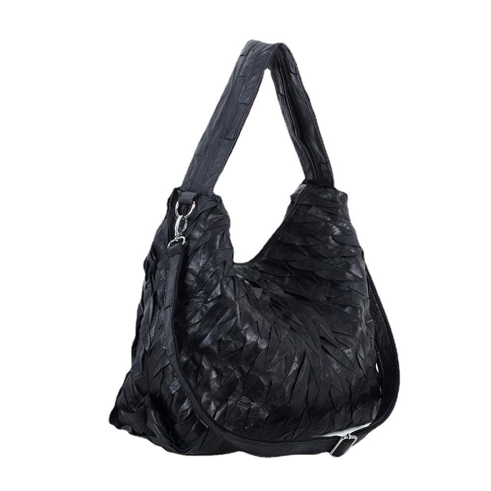 Leather Women'S Shoulder Bag Casual Sheepskin Handmade Tote Bag Splicing Soft Women'S Shoulder Bag Messenger Bag