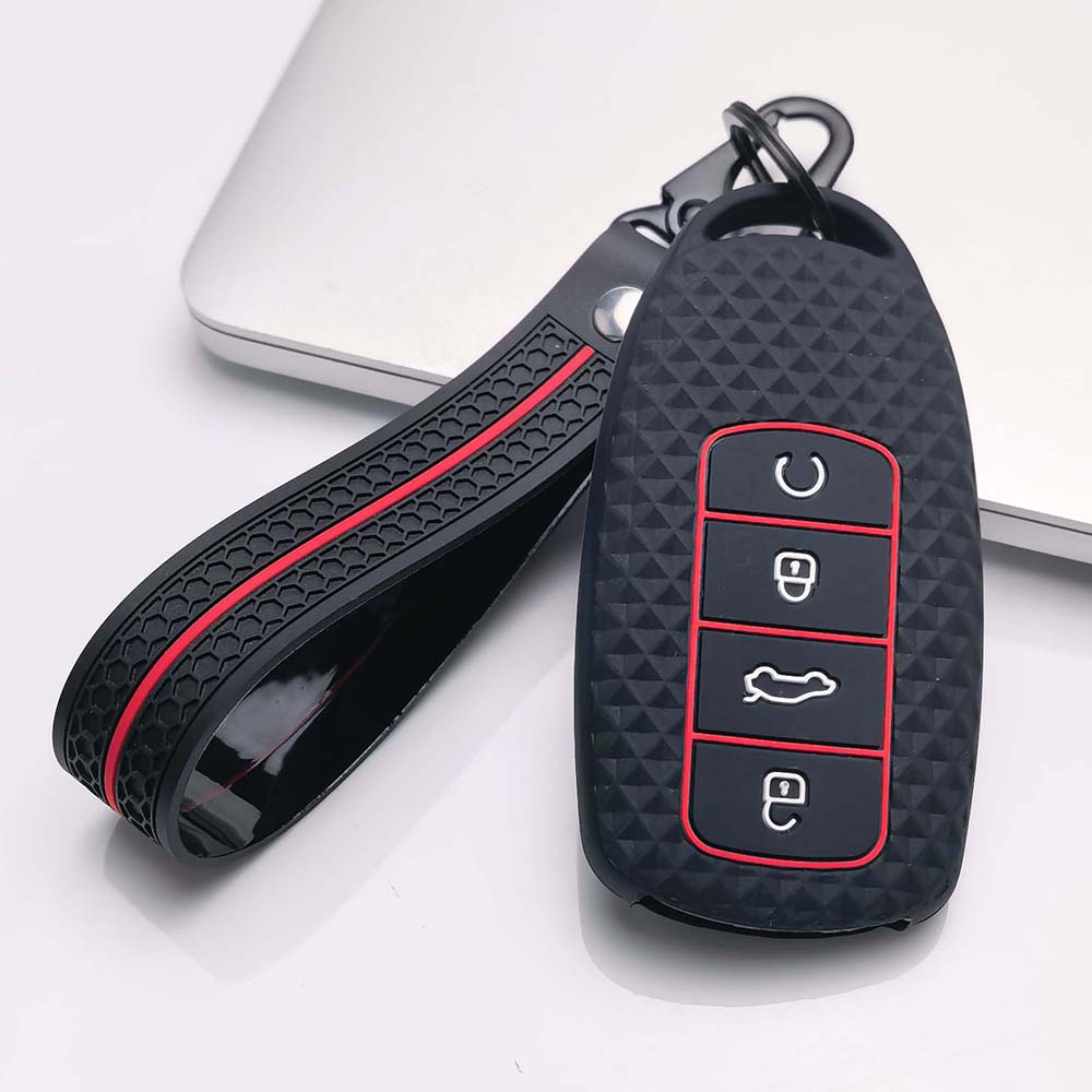 Key Fob Cover for Chery Tiggo with Keychain Anti-Scratch Guard Shockproof Protection Soft Grip Texture Responsive Button Touch Dust Resistant Cover