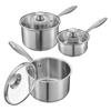 Stainless Steel Saucepan Set, 1 QT & 2 QT & 3 QT Saucepans with Glass Lids