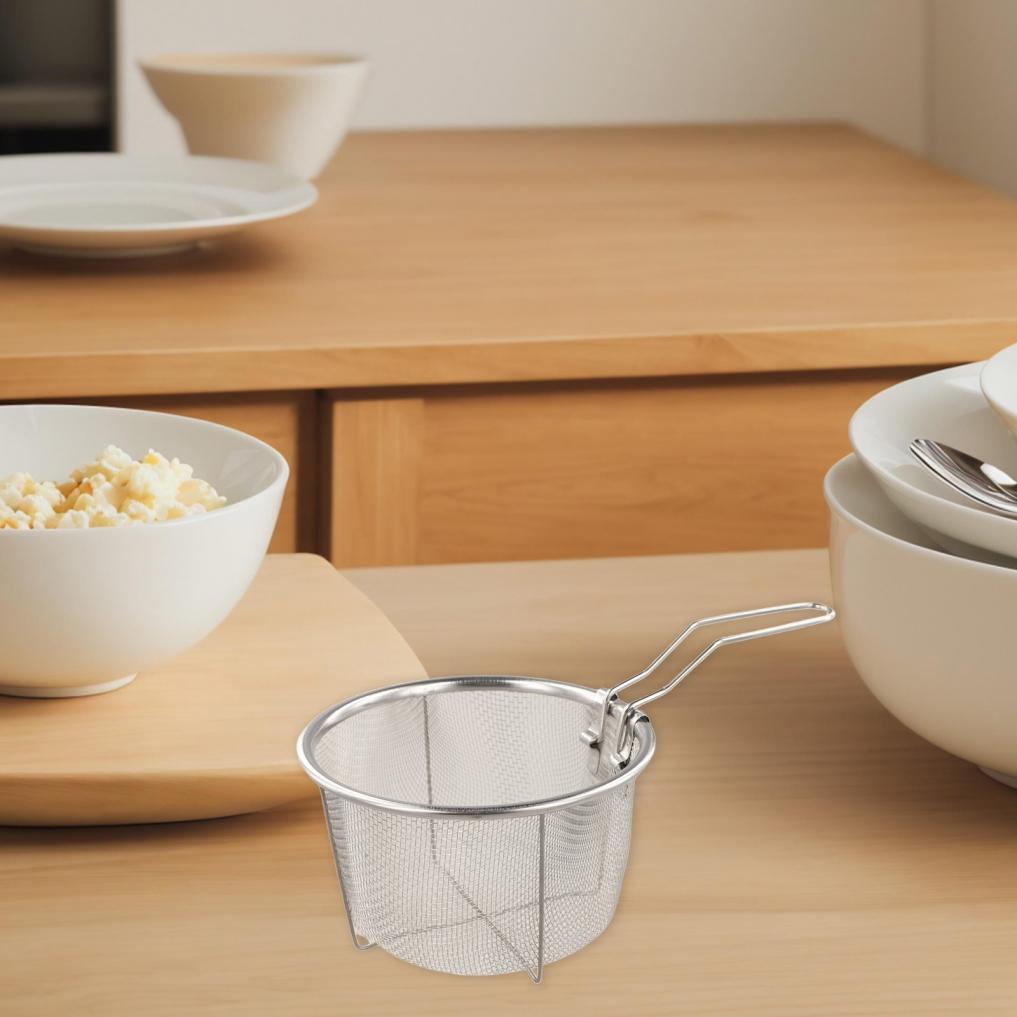Stainless Steel Fry Basket Colander NonStick Portable with Handle for Cooking
