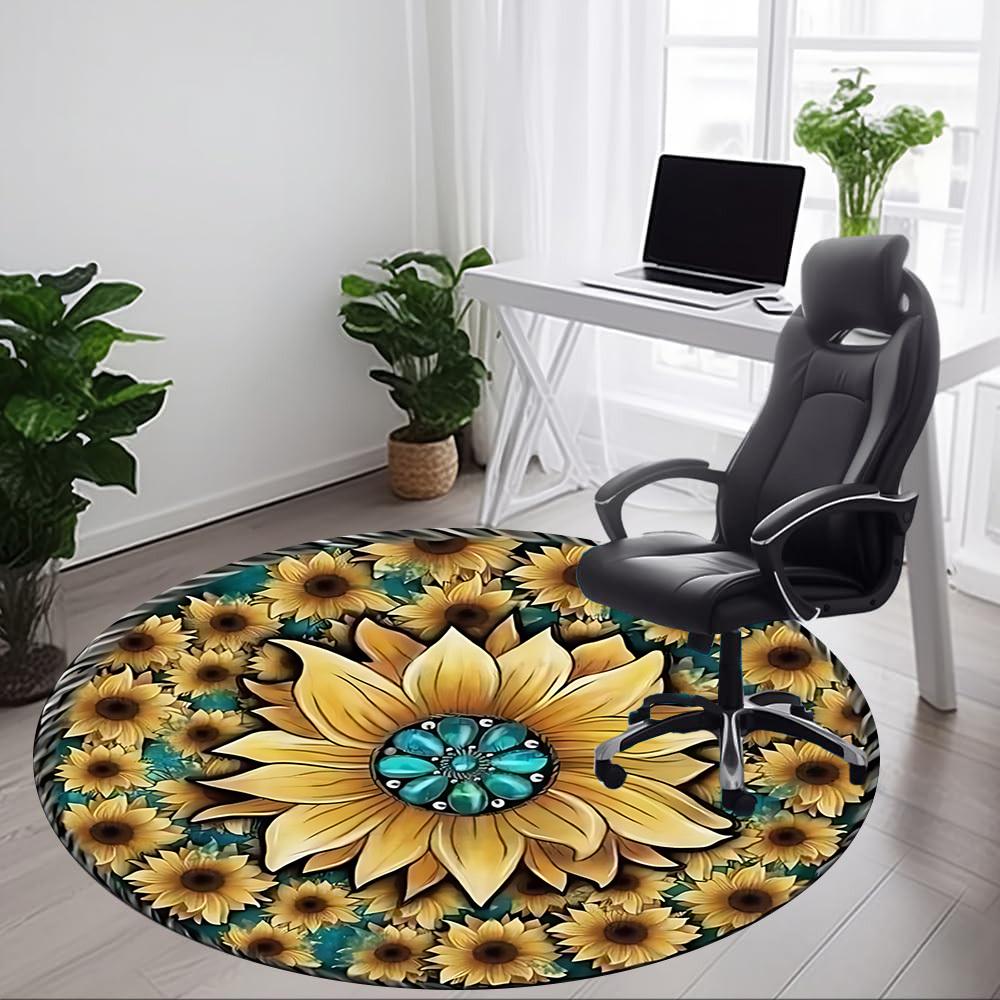1pc Sunflower Mandala Chair Carpet for Office Non-Slip, Machine Washable Rug for Office - Holiday DecorMachine Made yy251029020