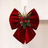 Velvet Ribbon for Christmas Wreaths Bow, Burgundy Red Hanging Bow Ornament with Versatile Garland Decorations Berries Pine Cones Holiday Tree