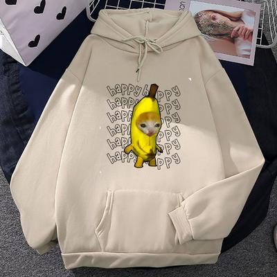 Banana Cat Print Hoodies Men Women Hip Hop Casual Long Sleeve Loose Sweatshirts Autumn Winter Gothic Punk Pullovers Kawaii Tops