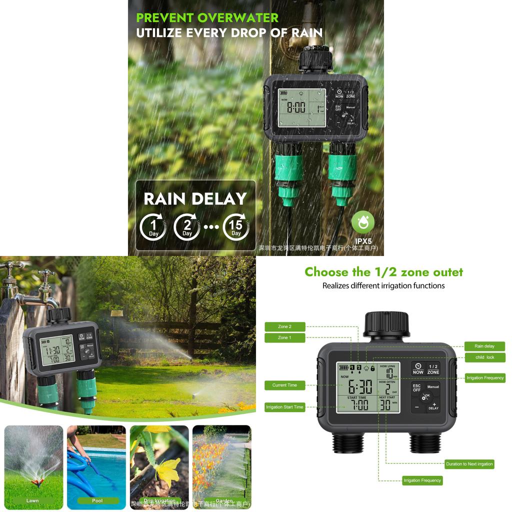 Garden Irrigation Controller With Dual Water Valve And Smart Timing For Home Garden And Lawn Care