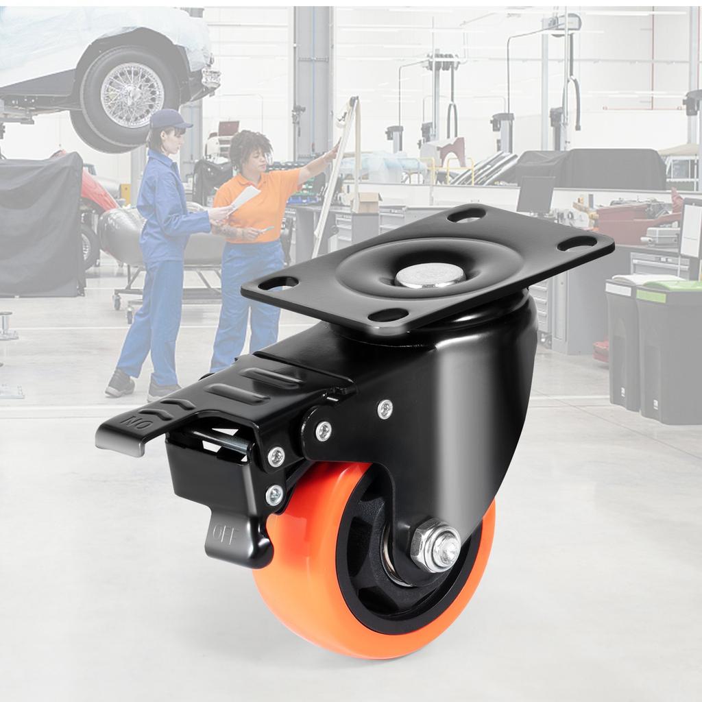 VEVOR Caster Wheels, 7.6 cm Swivel Plate Casters, Set of 4, with Security A/B Locking No Noise PVC Wheels