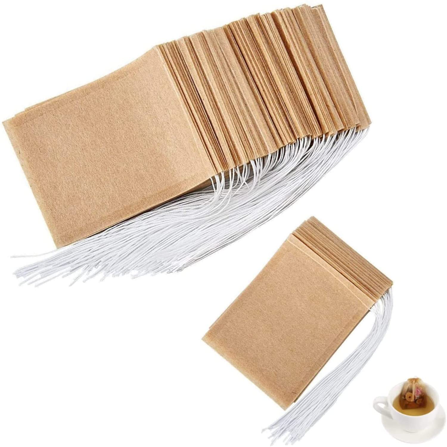 

200 Tea Bags, Empty, Disposable Tea Bags with Filter Paper, Drawstring, Strong Penetration, Natural, for Loose Leaf Tea & Coffee, 7cm x 9cm (b)