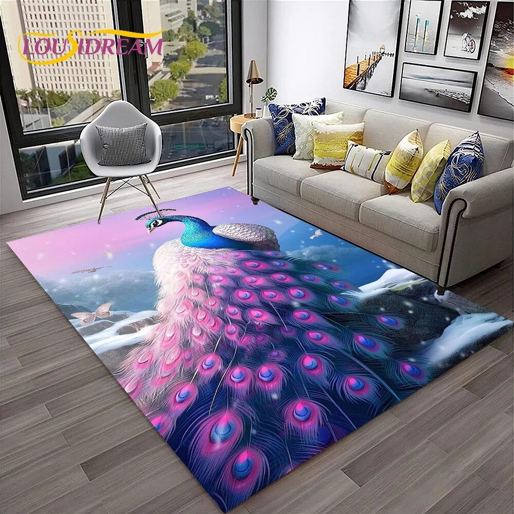 Dream Exquisite Peacock Bird Animal Koberec pro domácí obývací pokoj Ložnice Pohovka Rohožka Dekor, Koberec pro děti Neklouzavá podložka