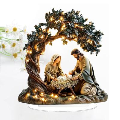 2D Acrylic Virgin Mary Statue Jesus Nativity Scene Figures Classic Exquisite Religious Decoration Christmas Desktop Home Decor