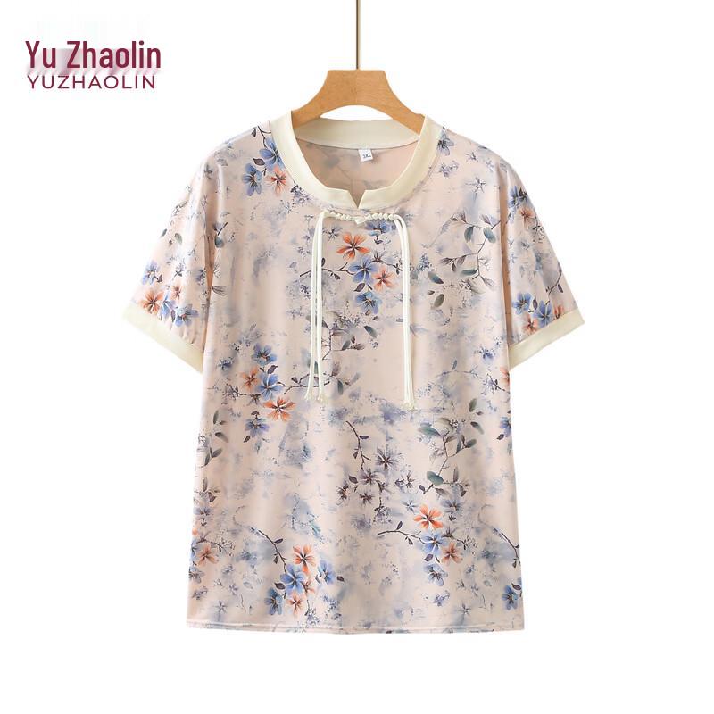 YUZHAOLIN Mid-Aged Women s Summer Chinese Style Print Short-Sleeve T-Shirt 6XL