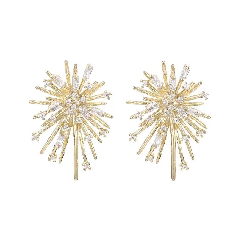 Irregular Ddesign Flower Explosion sShaped Earrings Copper Alloy Micro Inlaid Zircon Accessories Unusual Jewelry For Womens