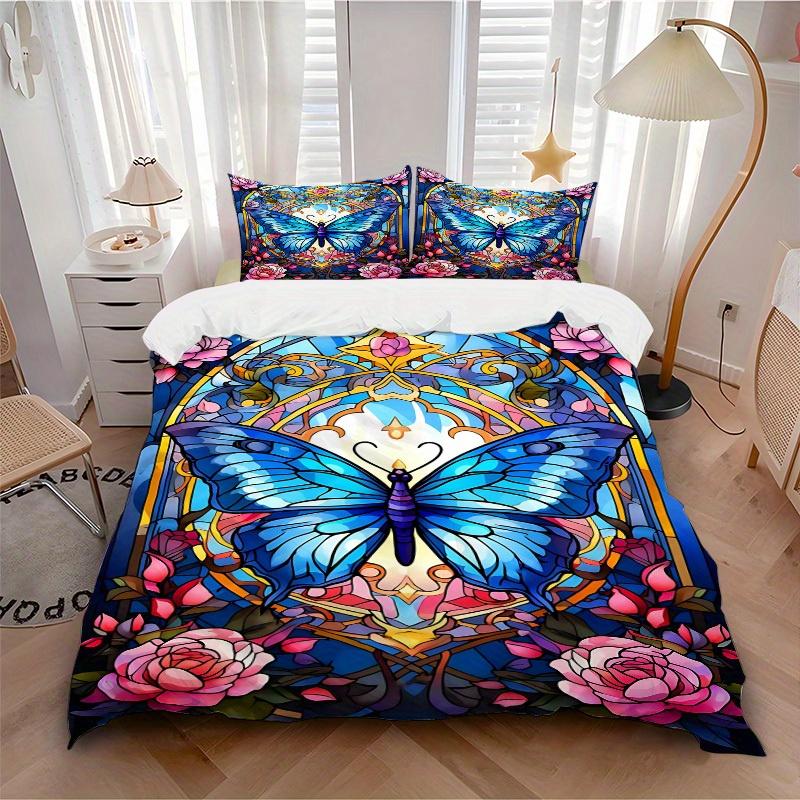 

3pcs Butterfly Roses Bedding Cover Set, Fashion Classic Popular Print Bedding Set, Soft Comfortable, All - Season Use, For Bedroom, Guest Room165 135x200cm