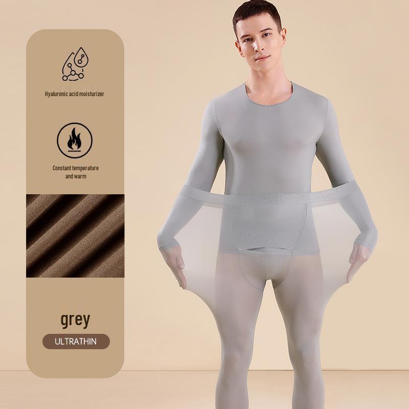 Men’s Ultra-Thin Seamless Self-Heating Thermal Underwear Set - Skin-Enhancing with Hyaluronic Acid for Autumn/Winter