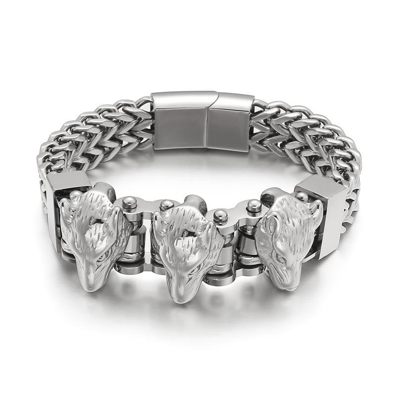 Europäische und amerikanische Persönlichkeit Bully Schädel Wolf Kopf Löwenkopf Herren Titan Stahl Armband