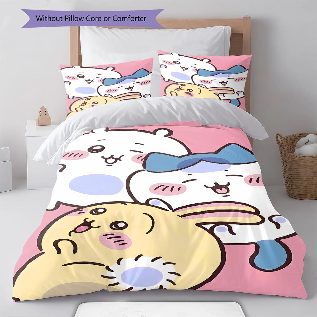 chiikawa Pattern Bedding,Quilt Set Quilt Cover Pillowcase Home Birthday Gift (1 * duvet cover + 2 * pillowcase, without core)