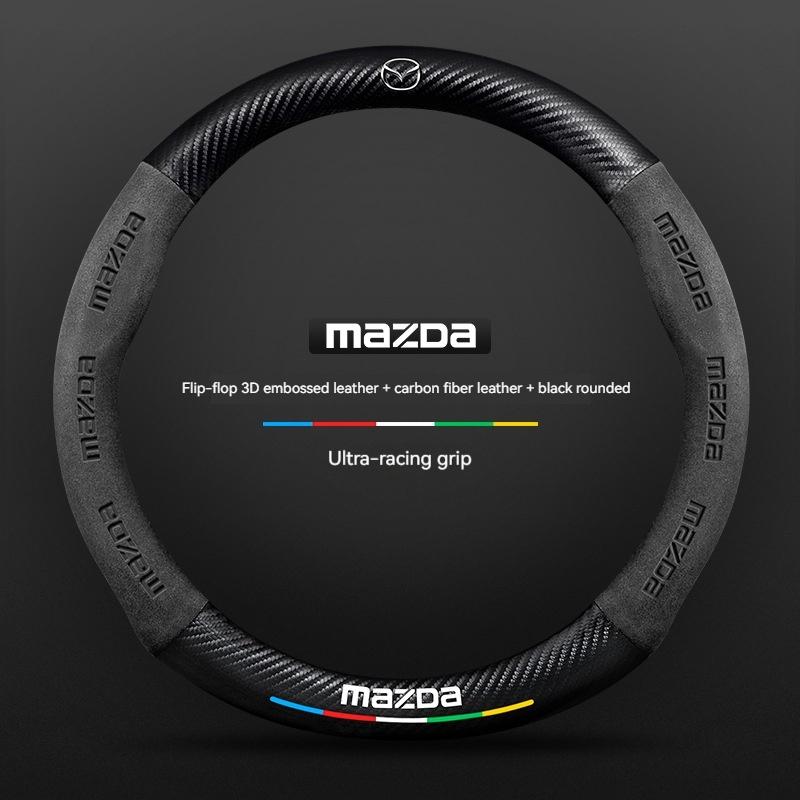 

For Mazda 3 5 6 SKYACTIV Axela Atenza CX30 CX5 CX8 CX9 MX5 RX8 RX7 BT50 Carbon fiber Suede Car Steering Wheel Cover Accessories чёрный