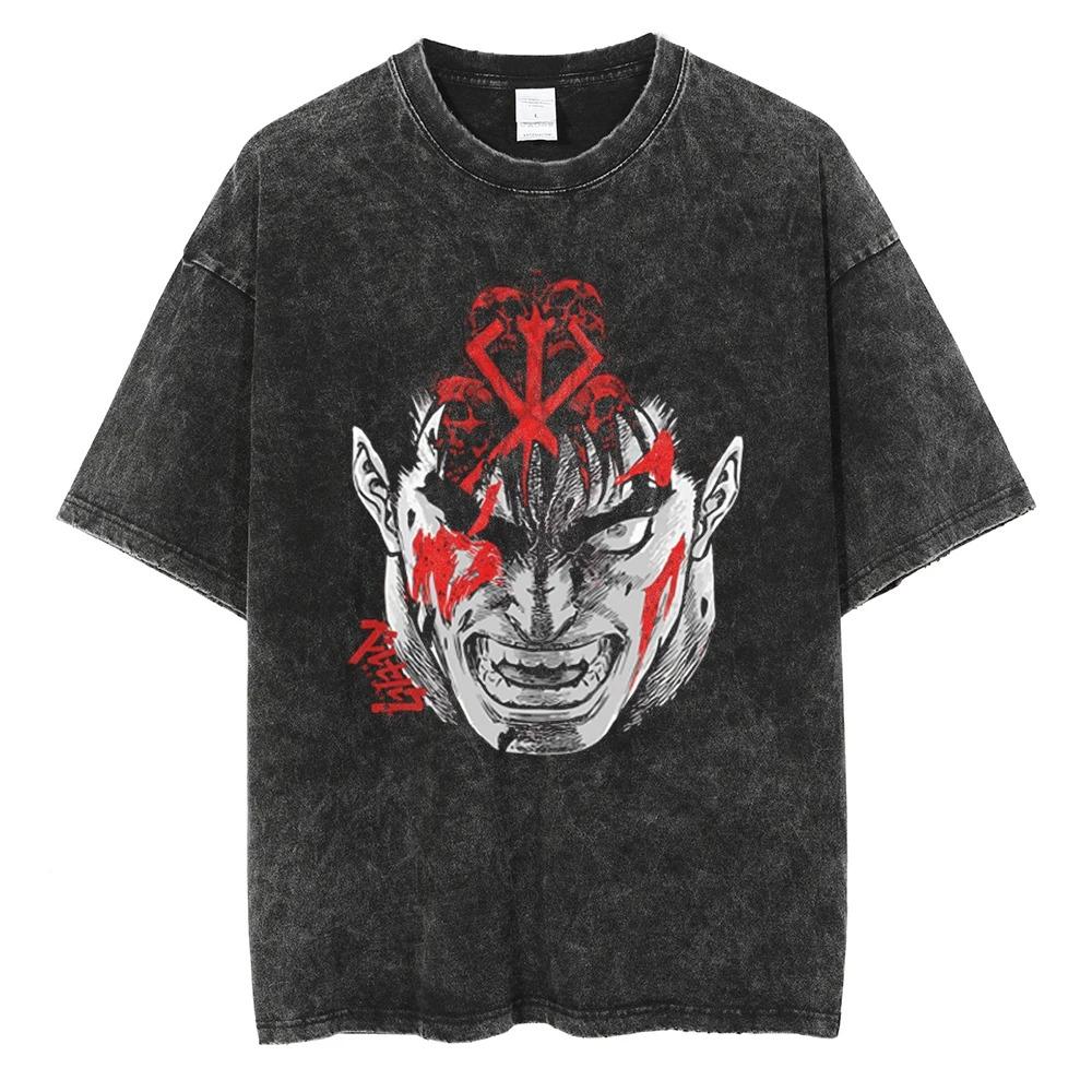 Berserk Guts Eclipse Vintage Washed Oversized TShirt Unisex Dark Fantasy Anime Streetwear Tee S