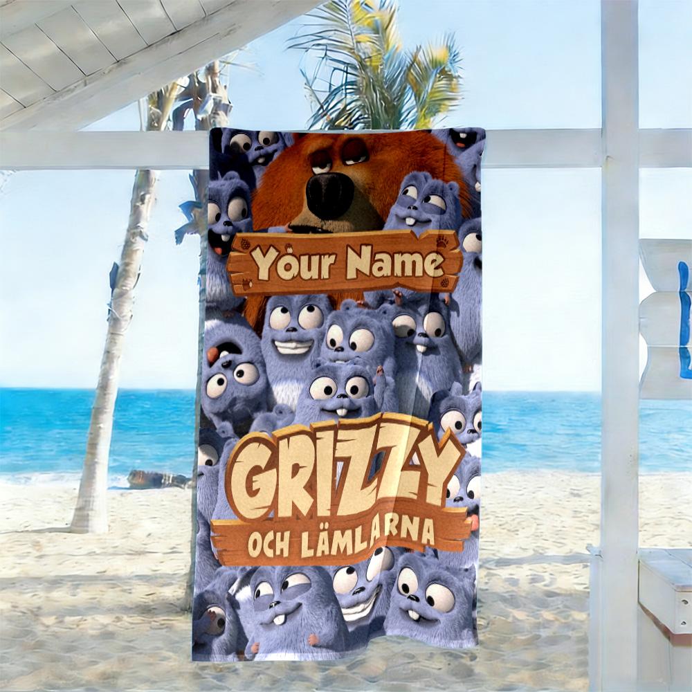 Grizzy & Lemmings Customize Your Name Beach Towel Super Soft & Absorbent Suitable for Swimming Gym Camping Yoga Vacation
