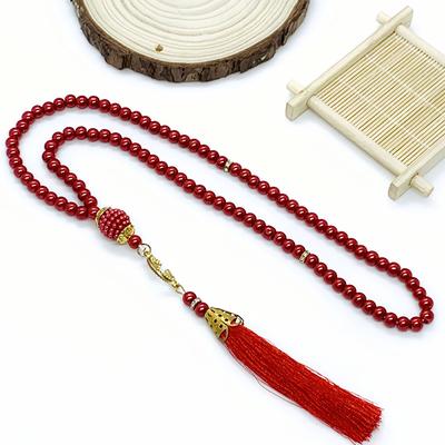 1 Pièce 99 Pièces Perles de Verre Cadeaux Avec Pompon Style Turc Verre Couleur Unie Bracelet de Perles de Prière Islamiques Accessoires de Bijoux pour Femmes