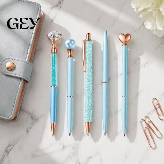 Fashionable Office School Supply 5PCS Metal Diamond Ballpoint Pens, with Sparkling Rhinestone Decor, Sturdy Pocket Clip Pen Smooth Press Mechanism