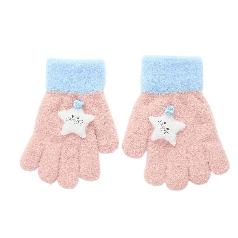 Cute Thicken Half Finger Knitted Cat Star Kids Outdoor Gloves Korean Mittens Children Winter Gloves
