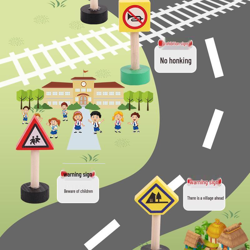 Children's Wooden City Traffic Road Sign Educational Building Blocks Toy