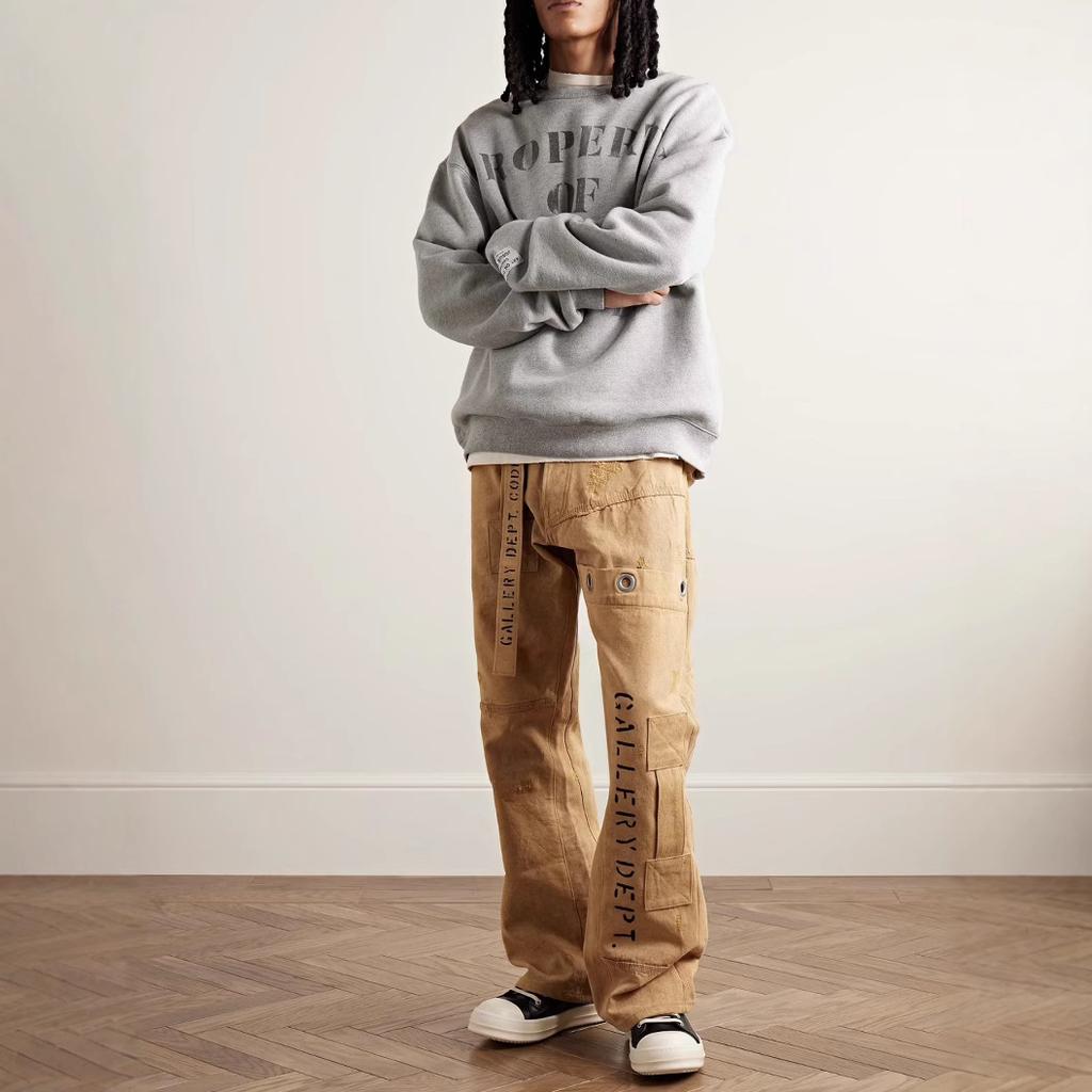 Cross-border European and American trendy brand Gallery Dept shredded letter print printed long-sleeve crew neck sweatshirt for men and women