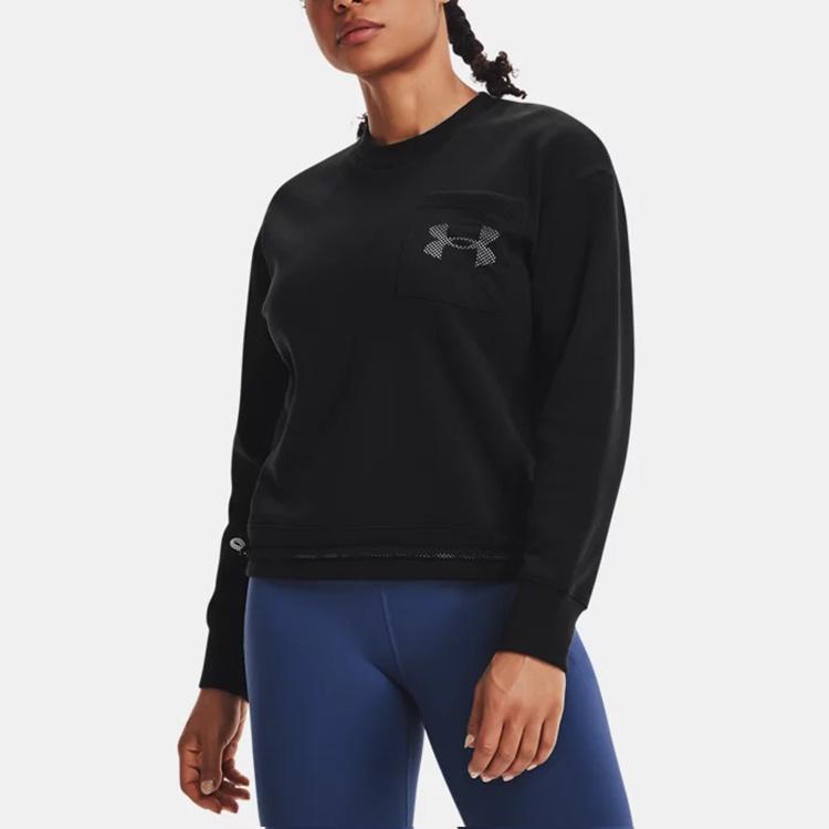 Under Armour Rival Fleece Mesh Hoodie With Front Kangaroo Pocket Women Hoodie Black 1365847-001