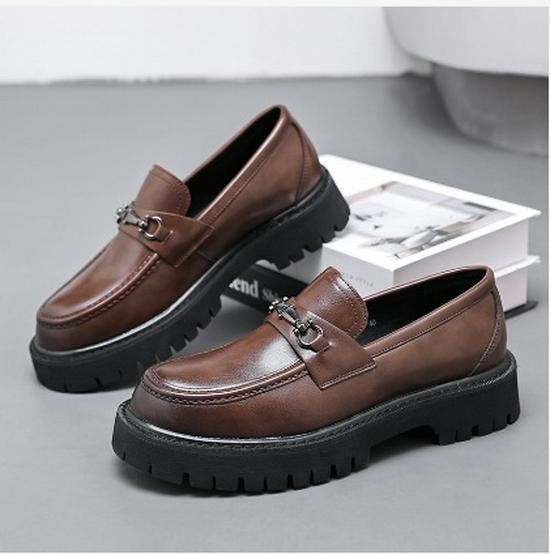 2026 Men's and Teens' Large Size, Wide-Toe Loafers - Slip-On Leather Shoes with Thick Soles for Height Increase