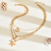 Boho Y2K Multilayer Crystal Chain Necklace for Women Star Moon Sun Starfish Shell Conch Pendant Choker Jewelry Accessories