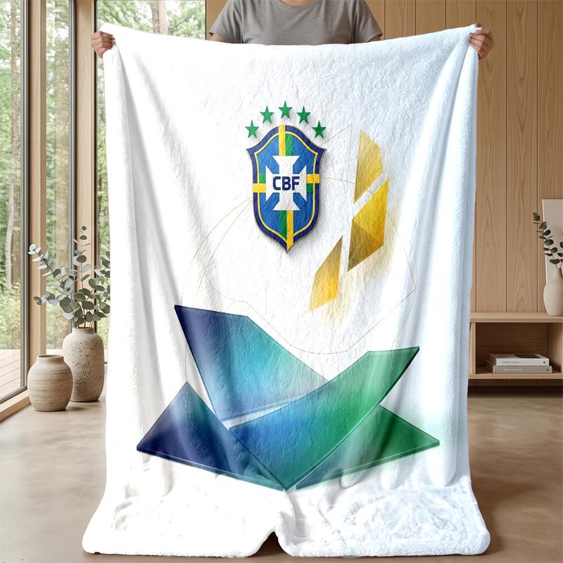 Brazil Football Printed Flannel Blanket Skin Friendly Warm Decorative Throw for Indoor Couch Bed Daily Use
