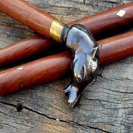 Antique Vintage Brass Style Victorian Handle Wooden Walking Stick Cane Designer