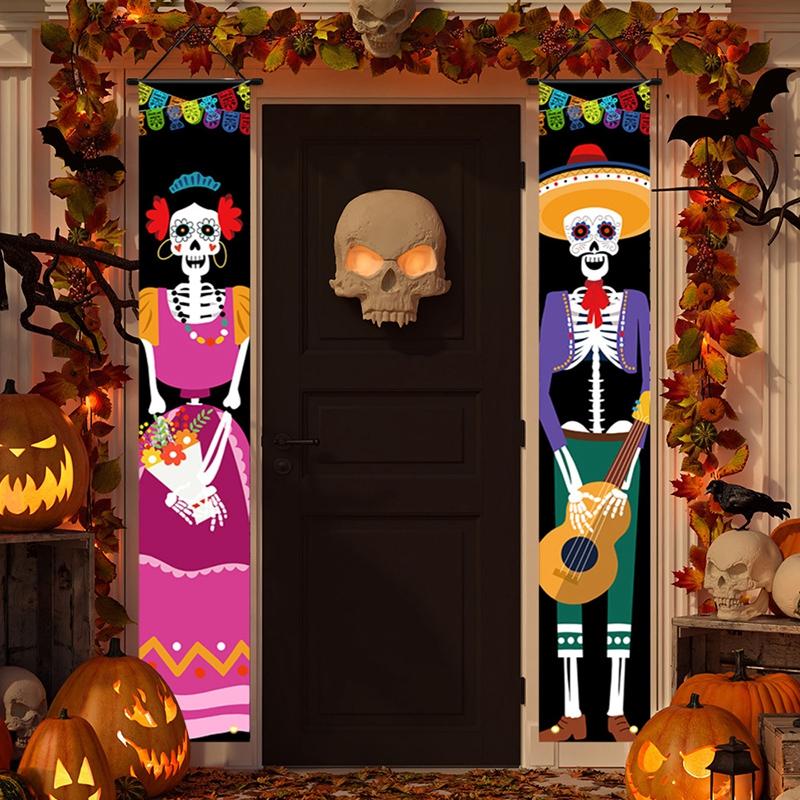 Day of The Dead Decoration Halloween Decoration Outdoor Door Hanging Flags Mexican Party Scary Accessorie Home Decor