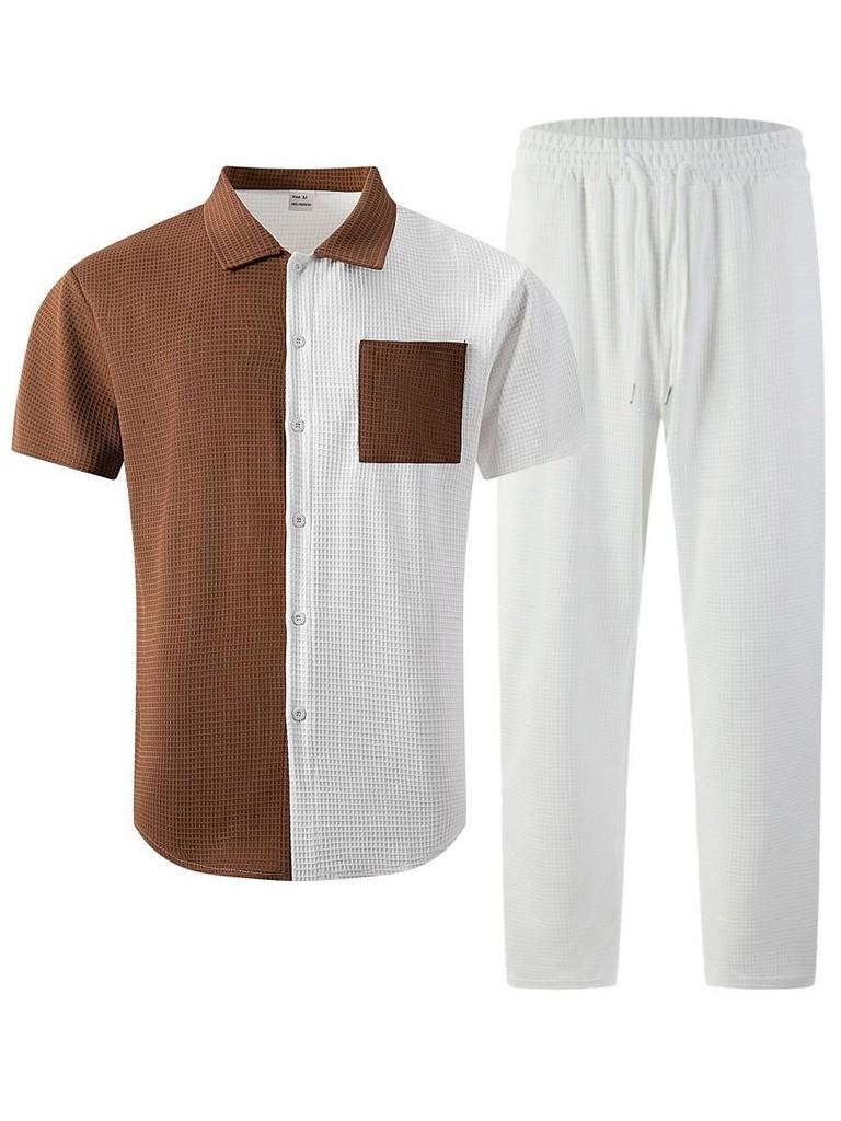 26th Anniversary Men's Plaid Patchwork Short Sleeve Shirt & Pants Set