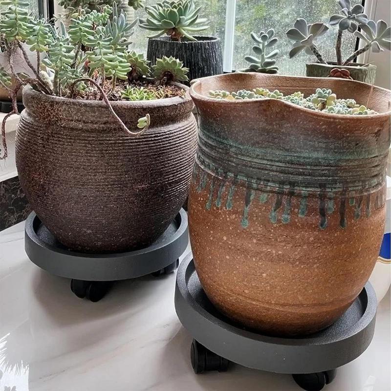 Rundes Tablett Pflanzenroller Blumentopfständer mit Rad Schubkarre Terrasse Pflanzenhalter Wagen Multifunktionale Blumen Scheibenbasis