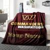 Name Custom Washington Commander Print Flannel Blanket High Quality Warm Comfortable Cover for All Seasons Perfect for Gifts Home Decor