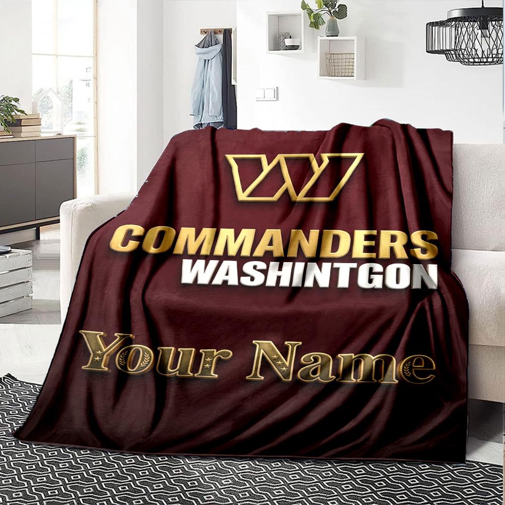 Name Custom Washington Commander Print Flannel Blanket High Quality Warm Comfortable Cover for All Seasons Perfect for Gifts Home Decor