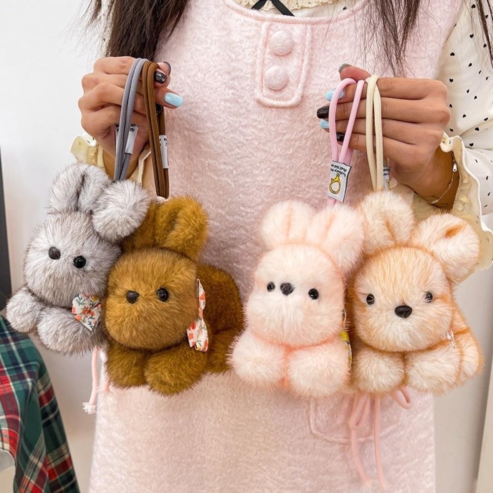 Plush Material Plush Bow Rabbit Keychain Decoration Bunny Bag Pendant Stuffed Keychain  Couple