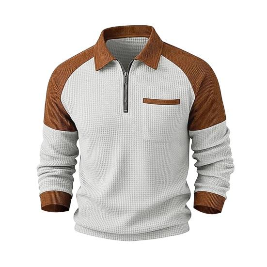 Men Sweatshirt Lapel Zipper Half Placket Long Sleeve Loose Fit Casual Tops Contrast Color Splicing Design Pullover Tops Outdoor Sports Wear S светло-серый