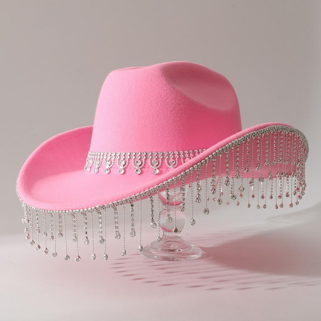 Popular Women's British Elegant Hat with Luxurious Rhinestone Chain and Rhinestone Tassels for Engagement and Vacation