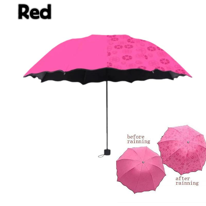 

3 Folding Umbrella Flowers Appear When Wet UV Protection Rain Sun Compact Travel Umbrella for Women Girls Boys Kids Outdoor metal-fiber composite&8K червоний