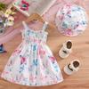 0-3 Jahre Altes Mädchen Mode Prinzessinnenkleid Sommer Kinder Schmetterlingsdruck Mit Gürtel Kleid Und Hut