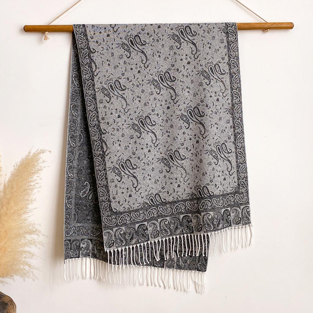 Scarf Autumn And Winter Thickened Scarf Ethnic Style Colored Tassel Travel With Cashew Flower