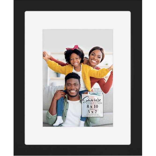 Icona Bay - 8x10 Mat to 5x7 White Picture Frame - Painted Solid One-Piece Wood Composite, Modern Farmhouse - Sunrise Collection